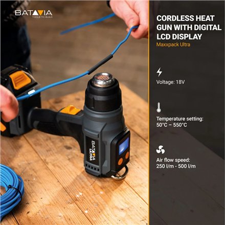 Batavia B.V. , Cordless Heat Gun with Digital LCD Display, Without battery and charger - 18V