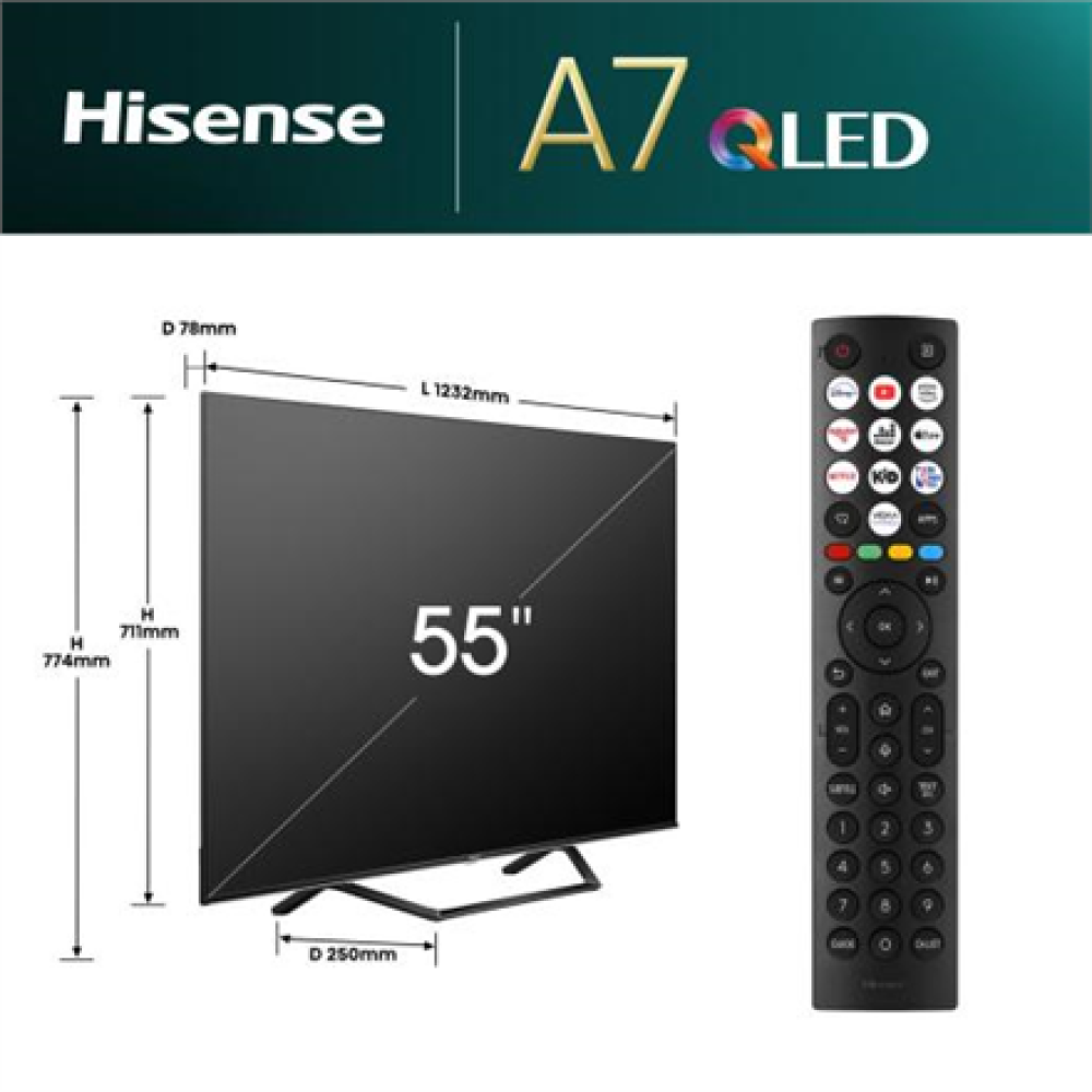 Hisense 55A7NQ , 55 , Smart TV , VIDAA , UHD , Black