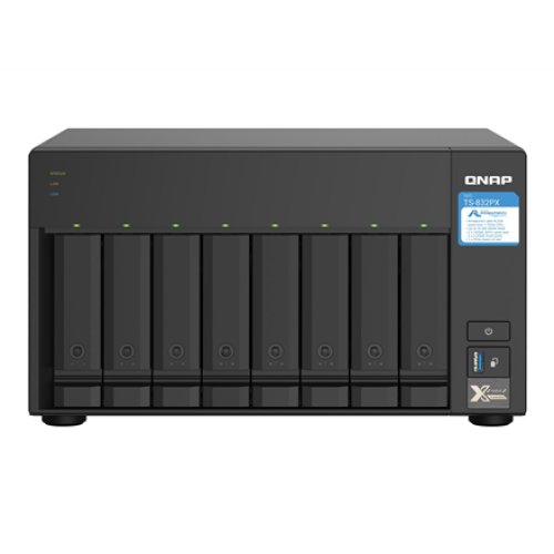 QNAP , 8-Bay QTS NAS , TS-832PX-4G , Up to 8 HDD/SSD Hot-Swap , AnnapurnaLabs Alpine , AL324 ARM Cortex-A57 Quad-Core , Processor frequency 1.7 GHz , 4 GB , DDR4