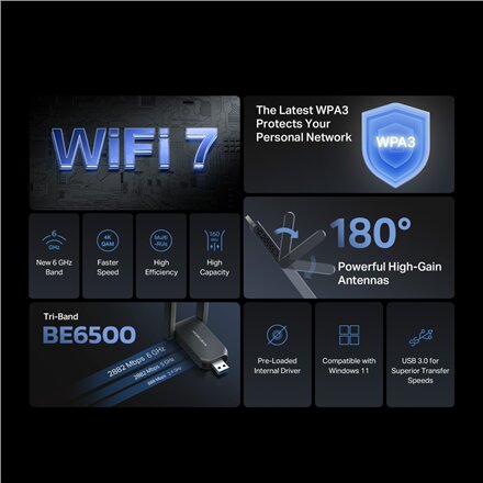 Mercusys , MA37BEH , BE6500 Wi-Fi 7 High-Gain Wireless USB Adapter