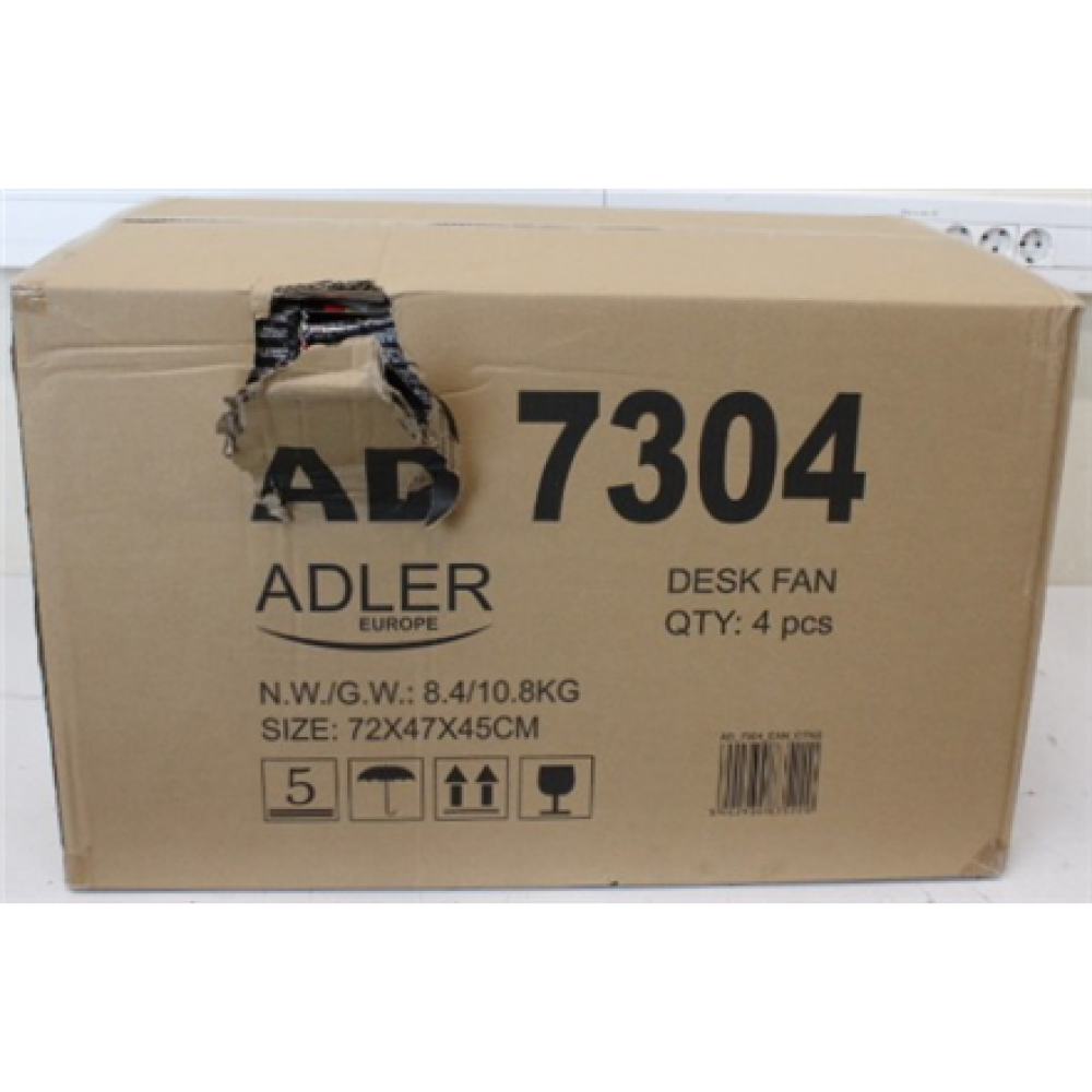 SALE OUT. Adler , AD 7304 , Desk fan , 55 W W , Diameter 40 cm , Number of speeds 3 , Oscillation , White , DAMAGED PACKAGING