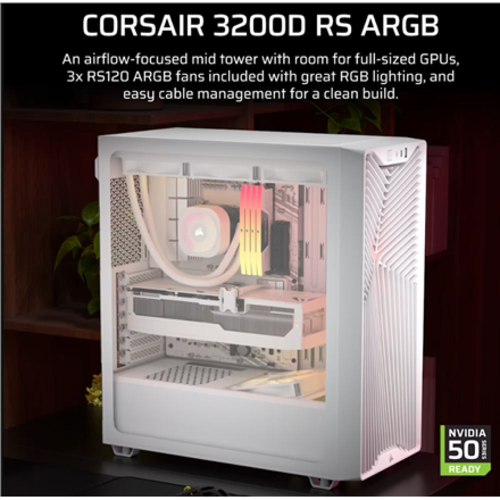 Corsair PC Case , 3200D RS ARGB , White , Mid-Tower
