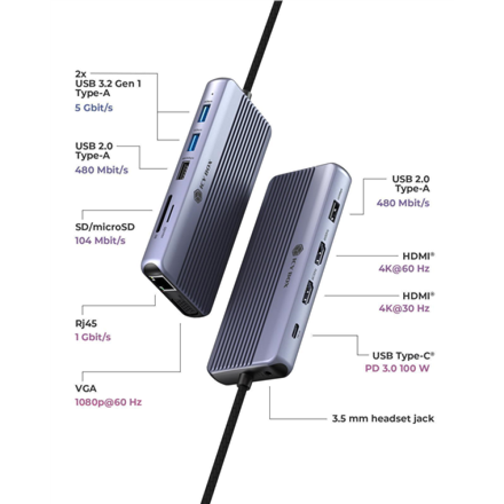 Raidsonic Icy Box Travel Dock 12-in-1, 3x video output (2x HDMI + 1x VGA) , IB-DK4062-CPD