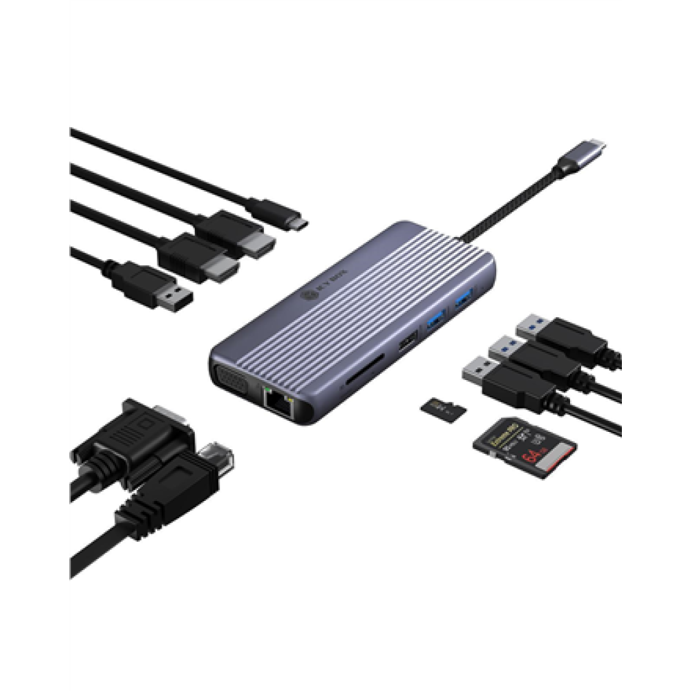 Raidsonic Icy Box Travel Dock 12-in-1, 3x video output (2x HDMI + 1x VGA) , IB-DK4062-CPD