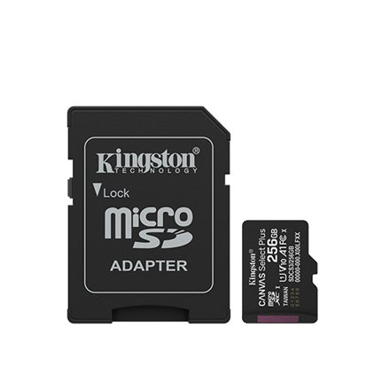 Kingston Canvas Select Plus , 256 GB , microSD , Flash memory class Class 10, UHS-I, U1/U3, video class 10/30, A1