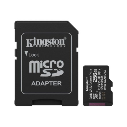 Kingston Canvas Select Plus , 256 GB , microSD , Flash memory class Class 10, UHS-I, U1/U3, video class 10/30, A1