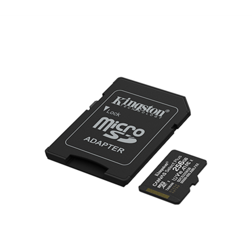 Kingston Canvas Select Plus , 256 GB , microSD , Flash memory class Class 10, UHS-I, U1/U3, video class 10/30, A1