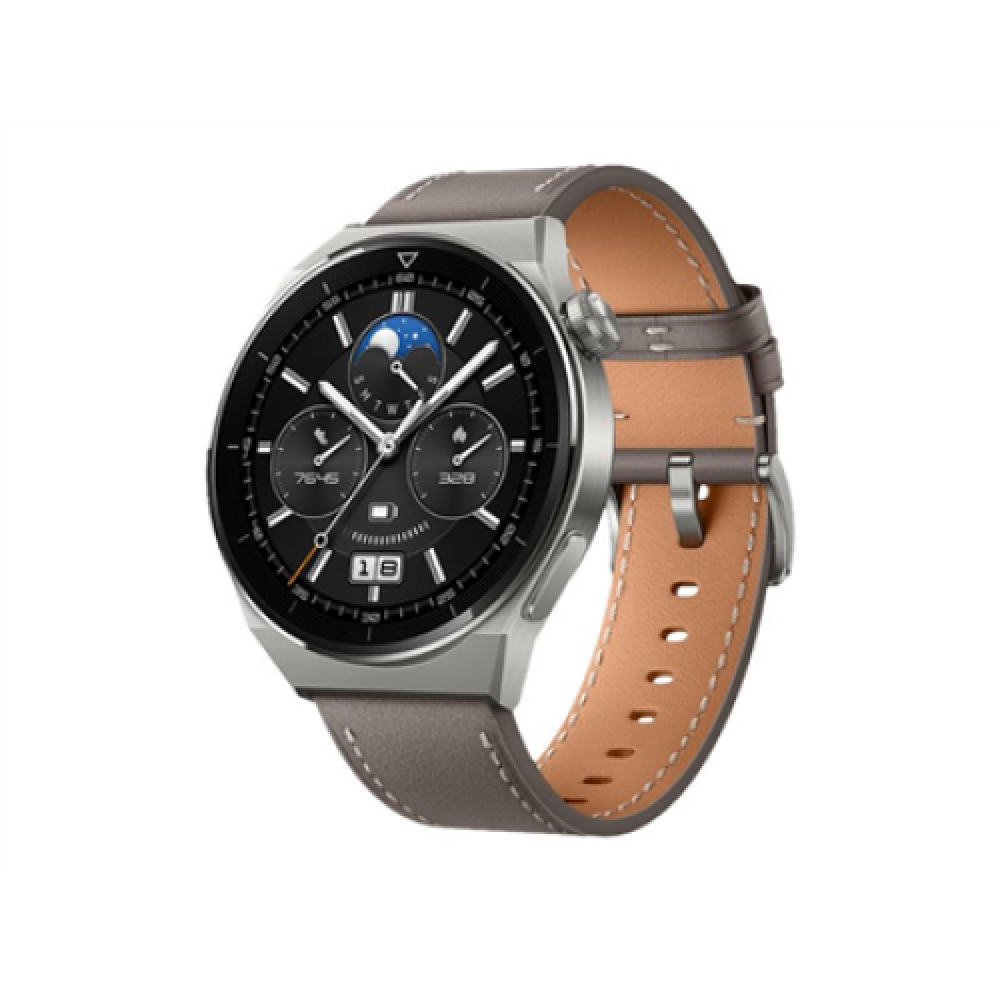 WATCH , GT 3 Pro , Smart watch , GPS (satellite) , AMOLED , Touchscreen , Activity monitoring 24/7 , Waterproof , Bluetooth , Titanium Case with Gray Leather Strap, Odin-B19V