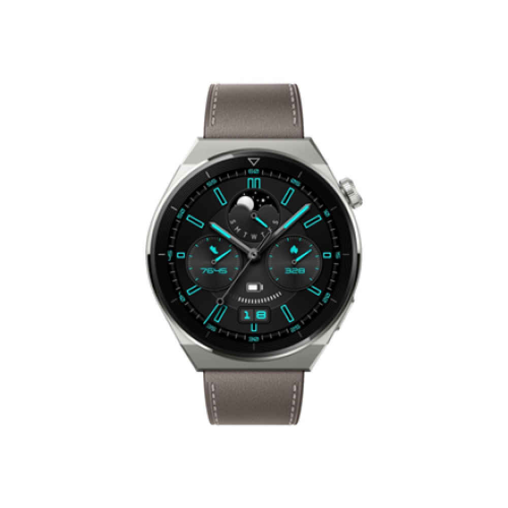 WATCH , GT 3 Pro , Smart watch , GPS (satellite) , AMOLED , Touchscreen , Activity monitoring 24/7 , Waterproof , Bluetooth , Titanium Case with Gray Leather Strap, Odin-B19V