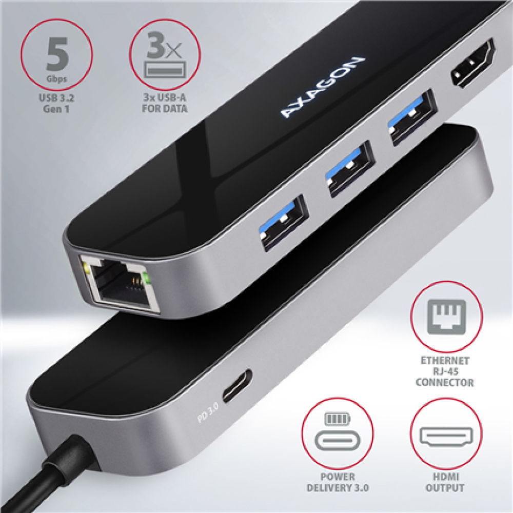 AXAGON SuperSpeed USB-C COMBO 6in1 Hub , HMC-6GL