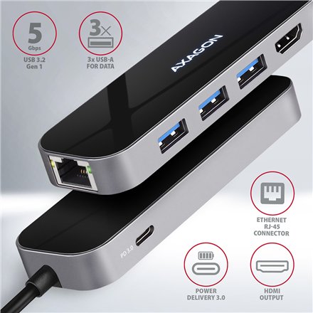 AXAGON SuperSpeed USB-C COMBO 6in1 Hub , HMC-6GL