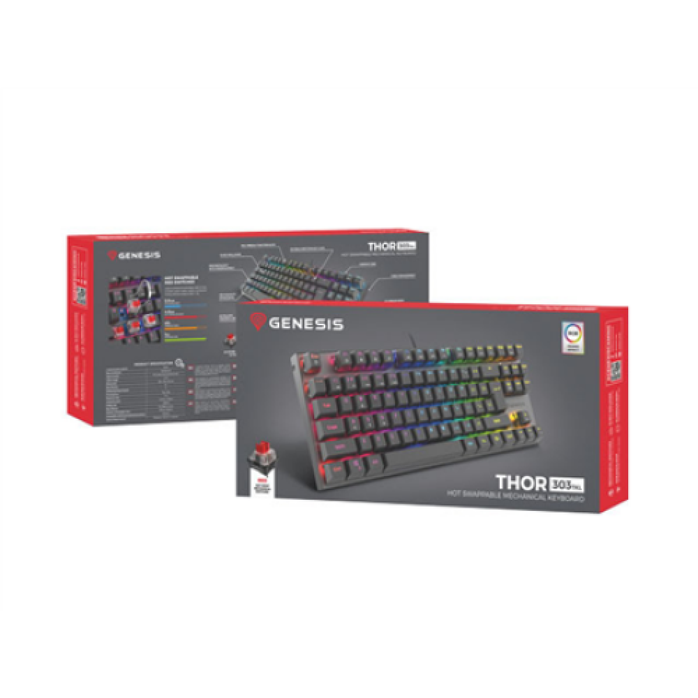 Genesis , THOR 303 TKL , Black , Mechanical Gaming Keyboard , Wired , RGB LED light , US , USB Type-A , 865 g , Replaceable HOT SWAP Switches
