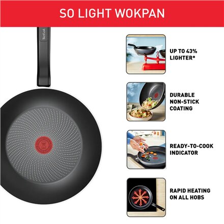 TEFAL Pan , H0561942 , Wok , Diameter 28 cm , Suitable for induction hob , Fixed handle , Black