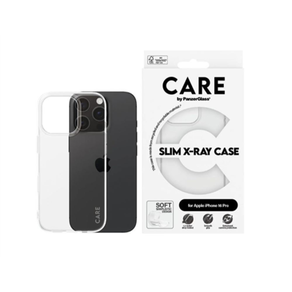 CARE Fashionable Case , Back cover , Apple , iPhone 16 PRO , Recycled plastic , Transparent , X-Ray Soft Basic