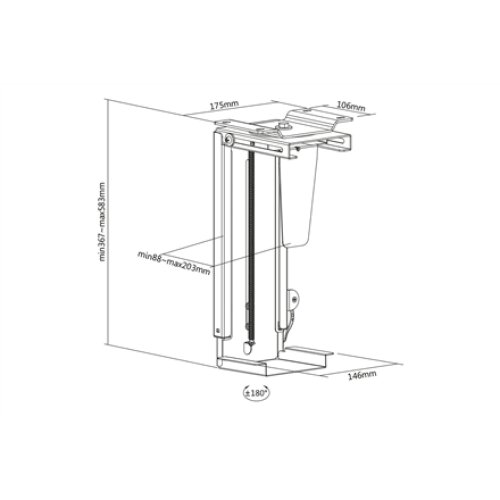 PC Table Mount , DA-90411 , Height adjustment 30-51 cm , Steel , Black
