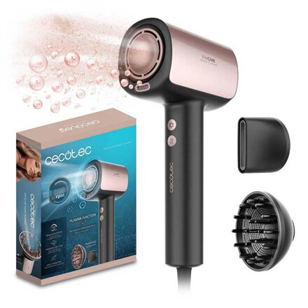 Cecotec Hair dryer , DryGlam Nano Plasma , 1600 W , Number of temperature settings 3 , Ionic function , Black/Rose Gold , Diffuser nozzle