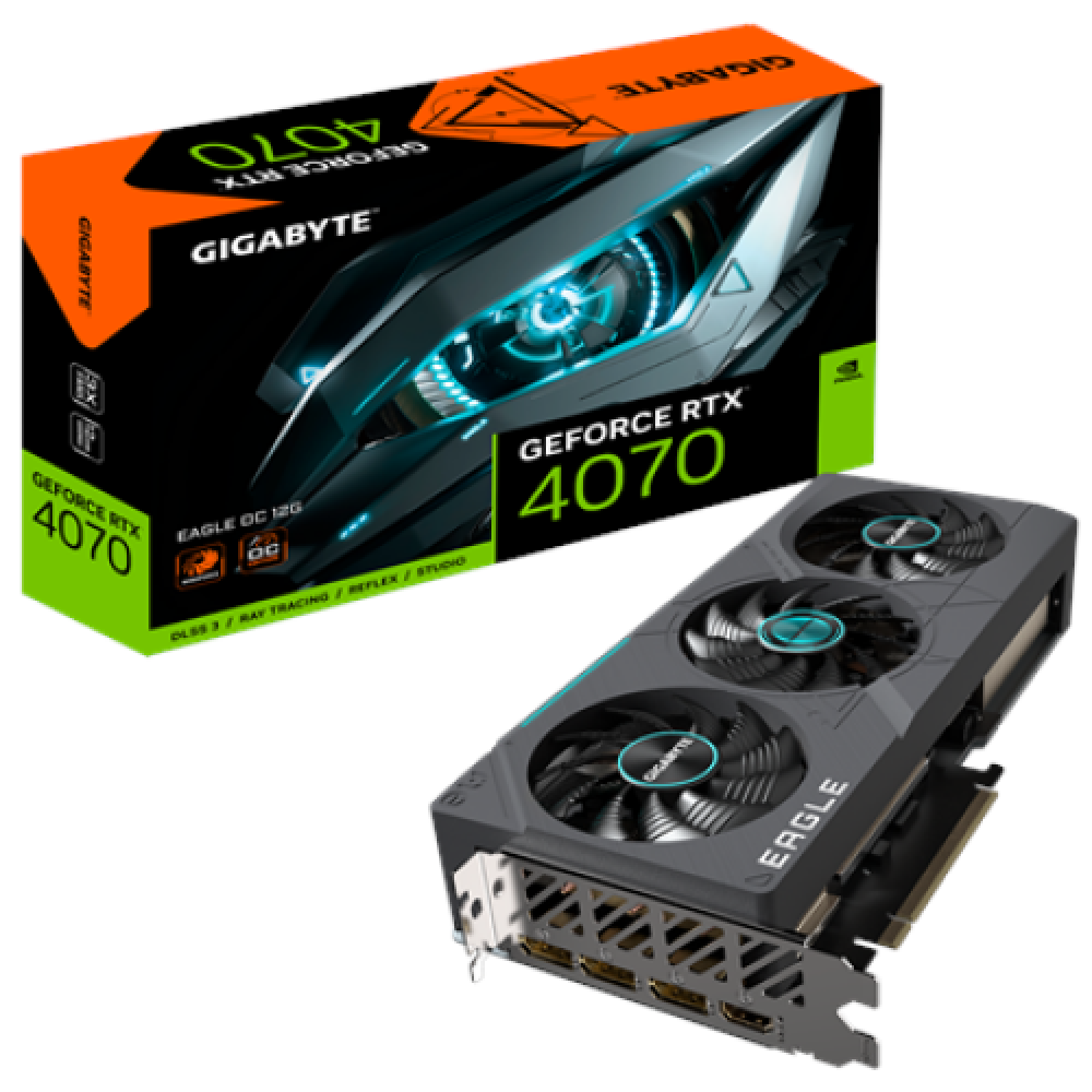 Gigabyte GV-N4070EAGLE OC-12GD 1.0 NVIDIA 12 GB GeForce RTX 4070 GDDR6X PCI-E 4.0 HDMI ports quantity 1 Memory clock speed 21000 MHz