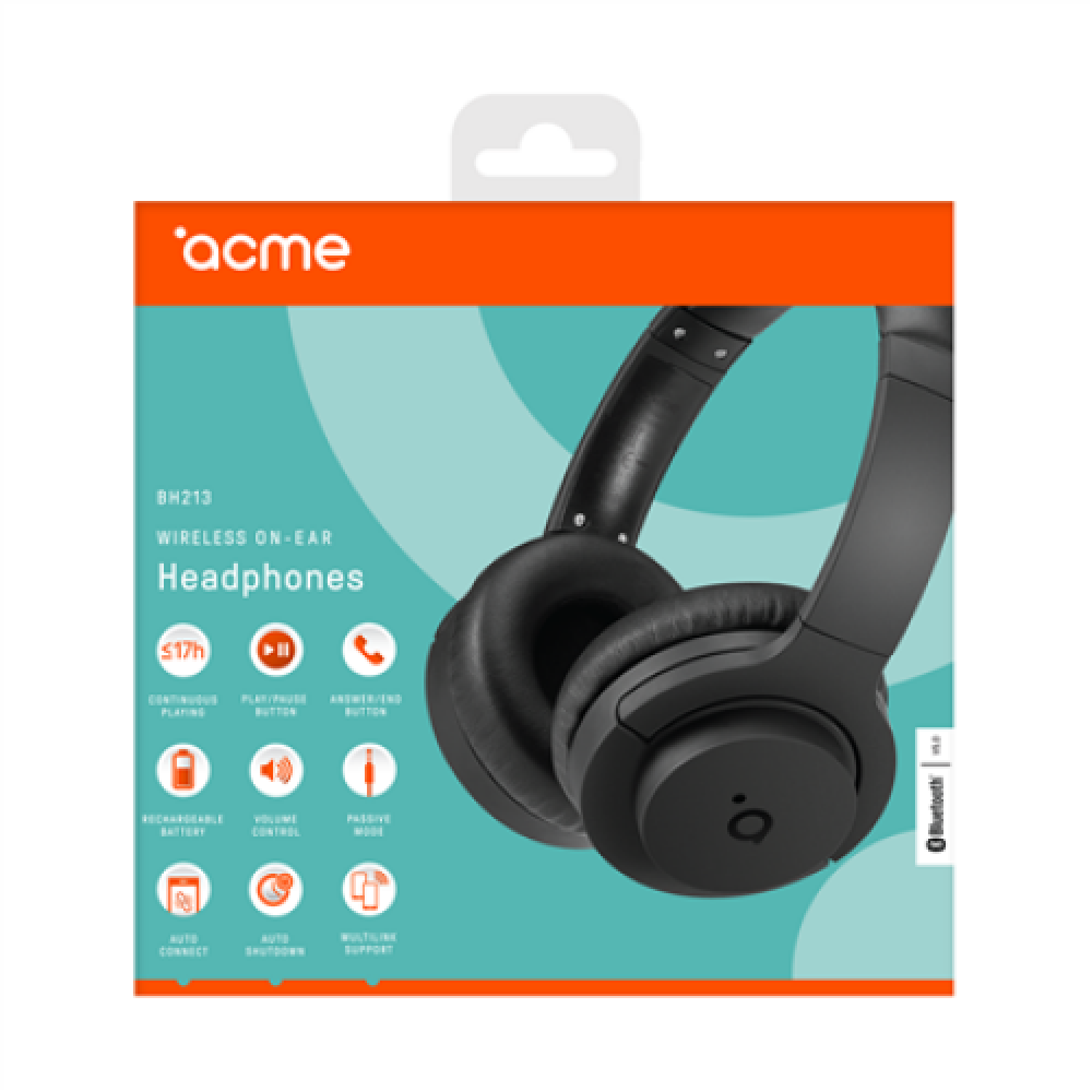 Acme , 6 month(s) , Micro USB, Bluetooth, 3.5 mm socket , Micro USB, 5 V DC , Headphones , BH213 , Built-in microphone , Wireless , Black