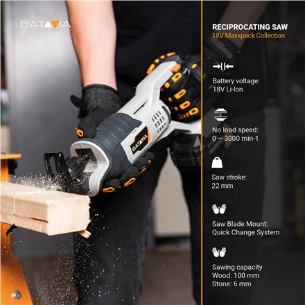 Batavia B.V. , Cordless Reciprocating Saw, Without battery and charger - 18V