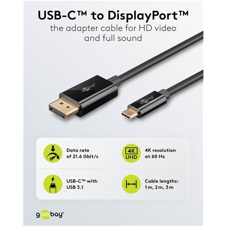 Goobay USB-C to DisplayPort Cable 4K at 60 Hz, 1 m , 75704
