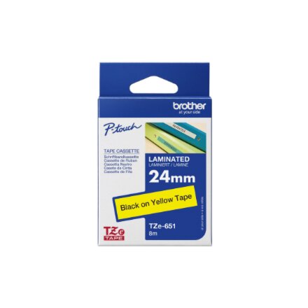 Brother , TZe-651 Laminated Tape , Black On Yellow , TZe , 8 m , 2.4 cm