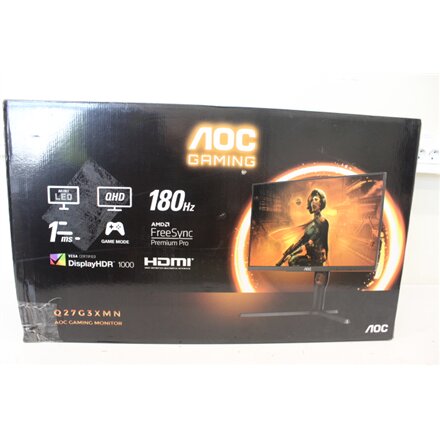 SALE OUT. AOC Gaming Q27G3XMN/BK 27, 2560x1440/1ms/250cd/m², HDMI, DisplayPort, Audio out , SALE OUT. AOC , Monitor , Q27G3XMN/BK , 27 , VA , 16:9 , 180 Hz , 1 ms , 2560 x 1440 pixels , 700 cd/m² , HDMI ports quantity 2 , Black , Warranty 36 month(s) , DA