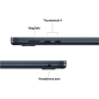Apple MacBook , Air , Midnight , 15 , 2880 x 1864 pixels , Apple M4 , 16 GB , Solid-state drive capacity 512 GB , Apple M4 chip 10-core CPU/10-core GPU , macOS , 802.11ax , Bluetooth version 5.0 , Keyboard language Russian , Keyboard backlit , Warranty 12