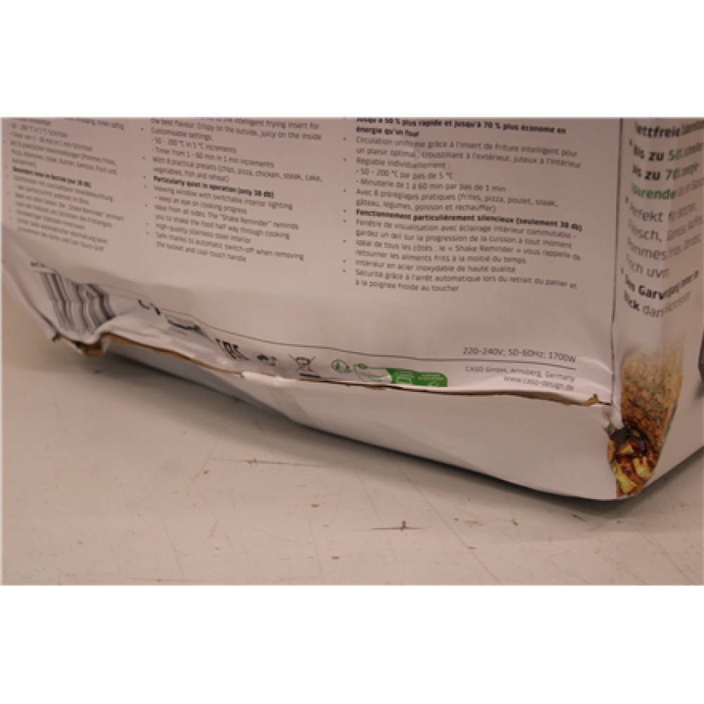 SALE OUT. Caso Designer Air Fryer AirFry 6.0, Capacity 6 L, Black , Caso Designer Air Fryer , AirFry 6.0 , Power 1700 W , Capacity 6 L , Black , DAMAGED PACKAGING, SMALL DENT ON SIDE