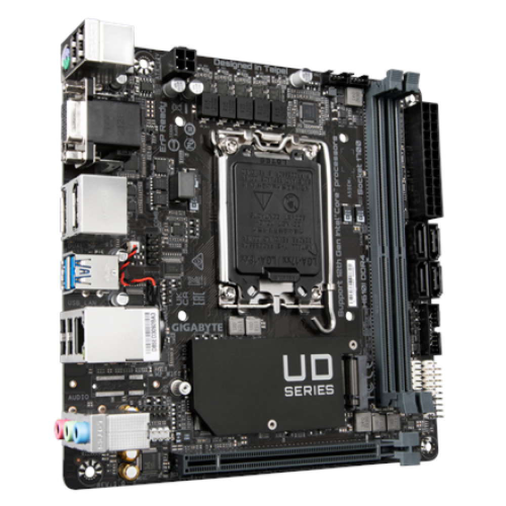 Gigabyte , H610I , Processor family Intel , Processor socket LGA1700 , DDR4 DIMM , Supported hard disk drive interfaces M.2, SATA , Number of SATA connectors 4