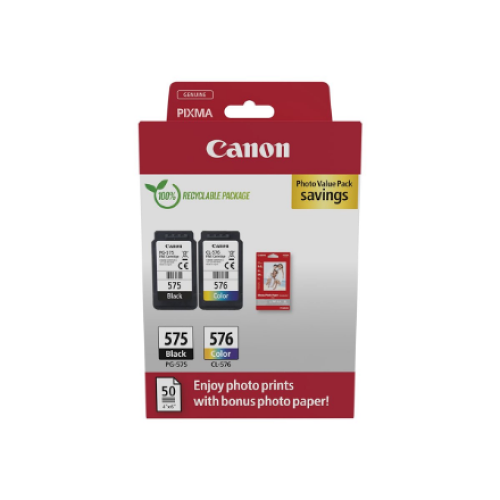 Canon PG-575/CL-576 , Ink Cartridge + Photo Paper Value Pack , Colour (cyan, magenta, yellow, black)
