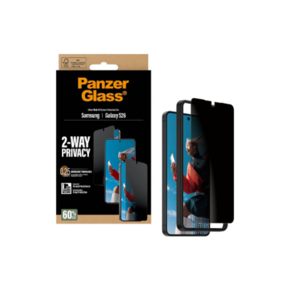 PanzerGlass 2-Way Privacy Screen Protector Samsung New Galaxy S26 , Ultra-Wide Fit w. EasyAligner , PanzerGlass