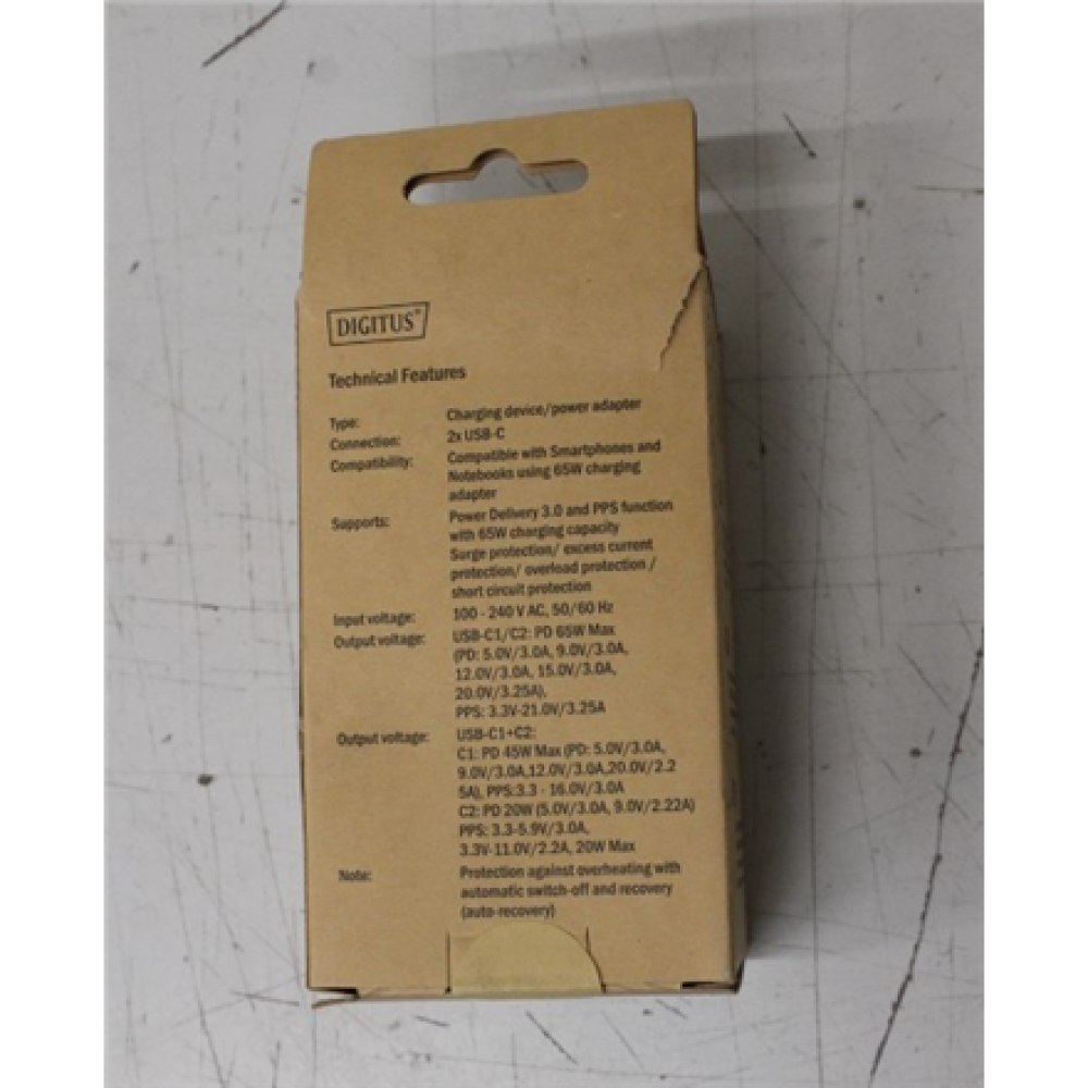 Digitus USB-C Charger, 2-port, 65W GaN , DAMAGED PACKAGING, UNPACKED