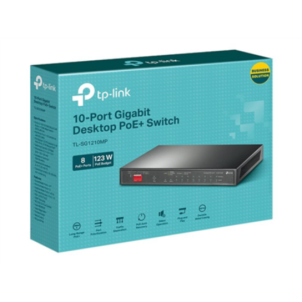 TP-LINK , 10-Port Gigabit Easy Smart Switch with 8-Port PoE+ , TL-SG1210MP , Unmanaged , Desktop , Power supply type External , 60 month(s)