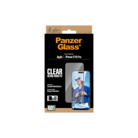 PanzerGlass Screen protector , Apple , iPhone 16 Pro/iPhone 17 , Glass , Transparent , Ultra-Wide Fit w. EasyAligner