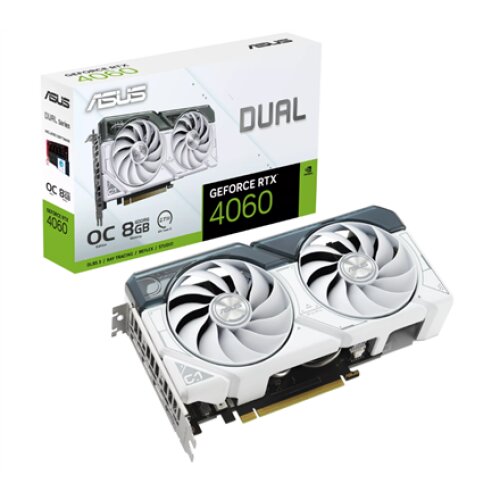 Asus , DUAL-RTX4060-O8G-WHITE , NVIDIA , 8 GB , GeForce RTX 4060 , GDDR6 , HDMI ports quantity 1 , PCI Express 4.0 , Memory clock speed 17000 MHz