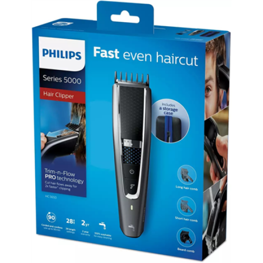 Philips , Hair clipper , HC5650/15 , Cordless or corded , Number of length steps 28 , Grey
