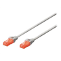 Digitus , Patch cord , CAT 6 U-UTP , PVC AWG 26/7 , 1 m , Grey , Modular RJ45 (8/8) plug , Transparent red colored plug for easy identification of Category 6 (250 MHz)