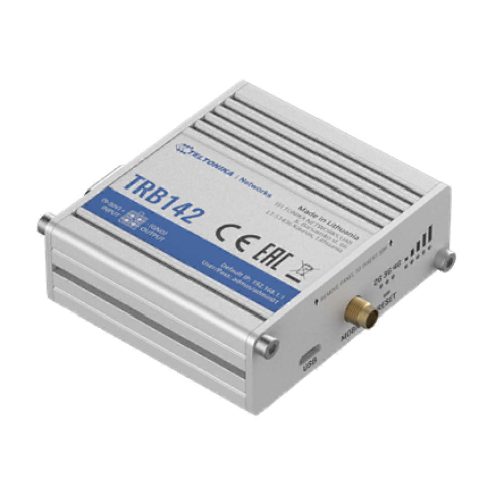 Teltonika TRB142003000 Gateway, 2G/3G/4G LTE (Cat 1), Equipped with RS232 for serial communication , LTE Gateway , TRB142 , No Wi-Fi , Ethernet LAN (RJ-45) ports 0 , Mesh Support No , MU-MiMO No , 2G/3G/4G , Antenna type 1 x SMA for LTE , 1 x Virtual netw