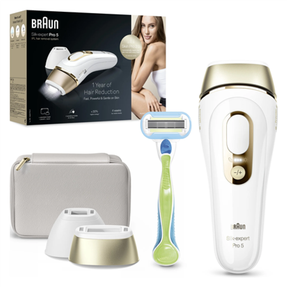 Braun Epilator , PL5152 Silk-expert Pro 5 , Bulb lifetime (flashes) 400.000 , Number of power levels 10 , Gold/White