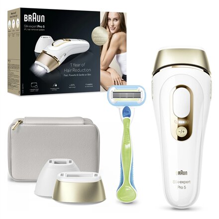 Braun Epilator , PL5152 Silk-expert Pro 5 , Bulb lifetime (flashes) 400.000 , Number of power levels 10 , Gold/White