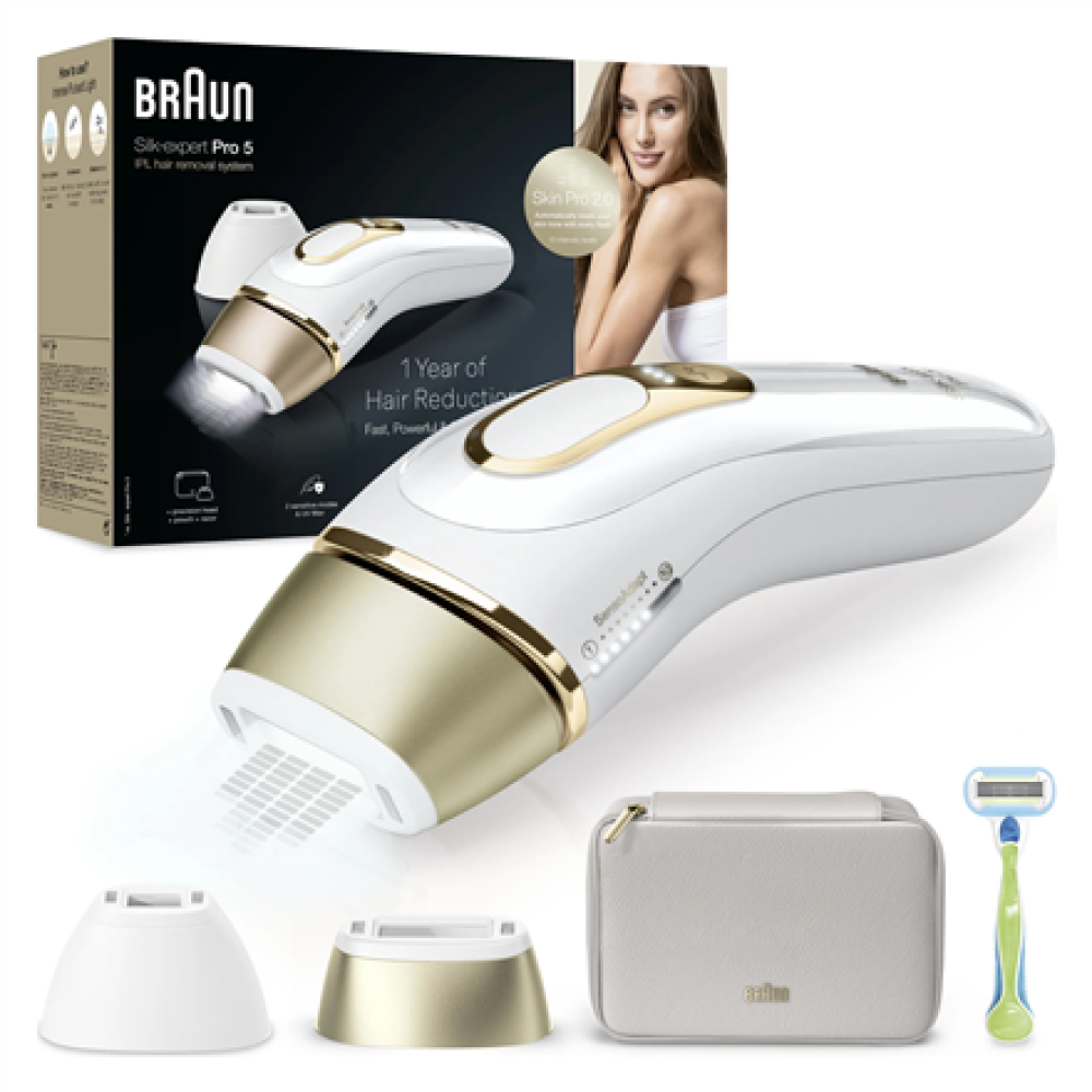Braun Epilator , PL5152 Silk-expert Pro 5 , Bulb lifetime (flashes) 400.000 , Number of power levels 10 , Gold/White