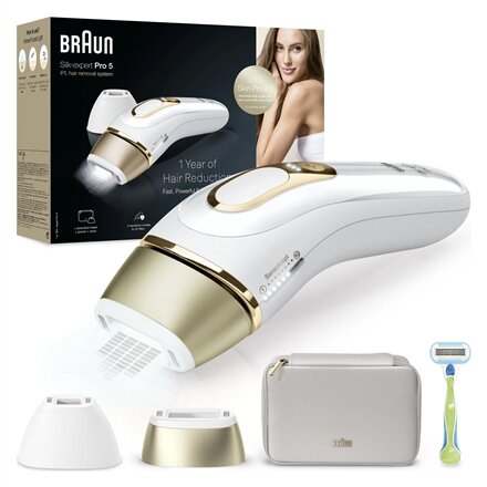 Braun Epilator , PL5152 Silk-expert Pro 5 , Bulb lifetime (flashes) 400.000 , Number of power levels 10 , Gold/White