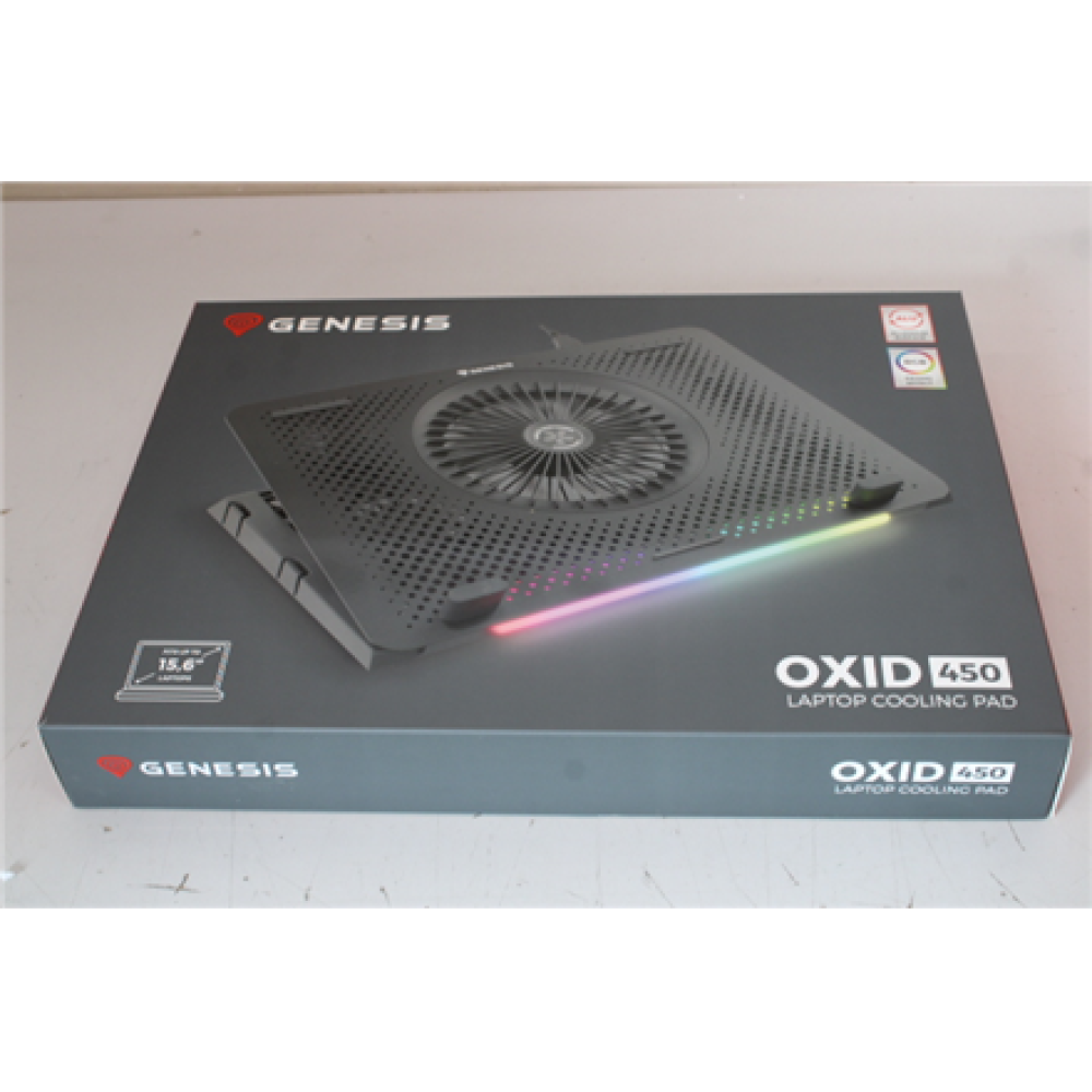 SALE OUT. GENESIS Laptop cooling pad, OXID 450 15.6-17.3 5 FANS, LED LIGHT, 1 USB , Genesis Laptop Cooling Pad , OXID 450 , UNPACKED, DAMAGED PACKAGING , Black , 260 x 360 x 40 mm