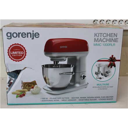 SALE OUT. , Gorenje Kitchen machine , MMC1000RLR , 1000 W , Number of speeds 7 , Bowl capacity 4.5 L , Meat mincer , Stainless Steel/Red , DAMAGED PACKAGING