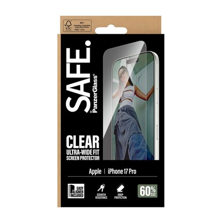 PanzerGlass Screen protector , Apple , iPhone 17 Pro , Transparent , Ultra-Wide Fit w. EasyAligner