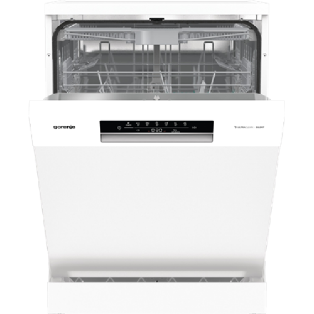 Gorenje , Dishwasher , GS643E90W , Free standing , Width 60 cm , Number of place settings 16 , Number of programs 6 , Energy efficiency class E , Display , AquaStop function , White