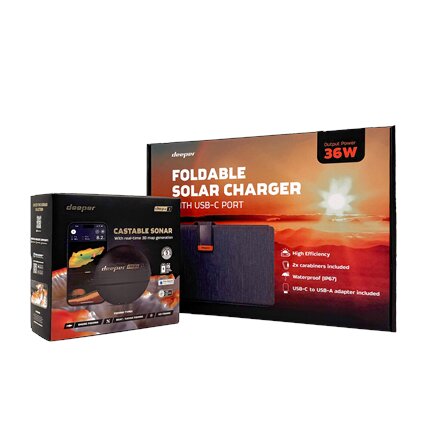 Deeper CHIRP+3 sonar +36W foldable solar charger power bundle