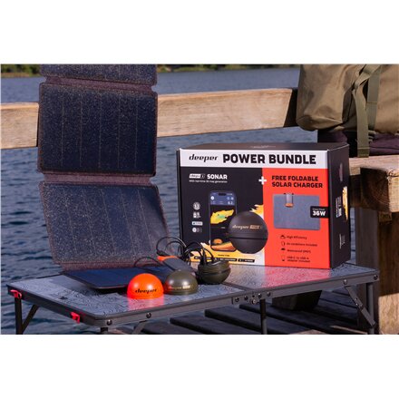 Deeper CHIRP+3 sonar +36W foldable solar charger power bundle