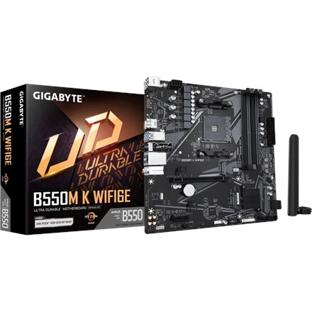 Gigabyte B550M K WIFI6E , Processor family AMD , Processor socket AM4 , DDR4 SDRAM , Supported hard disk drive interfaces SATA, M.2 , Number of SATA connectors 4