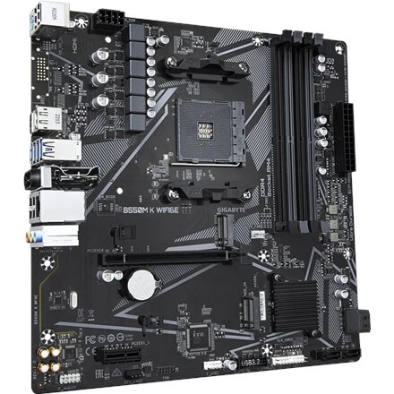 Gigabyte B550M K WIFI6E , Processor family AMD , Processor socket AM4 , DDR4 SDRAM , Supported hard disk drive interfaces SATA, M.2 , Number of SATA connectors 4